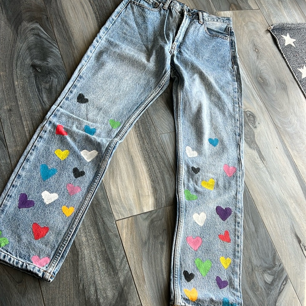 J Galt straight leg painted hearts Jeans